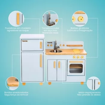 Cozinha Infantil Completa com Geladeira Azul Bebê Fabrink