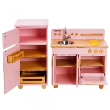 Jogo de Cozinha Infantil Rosa com Bancada e Geladeira