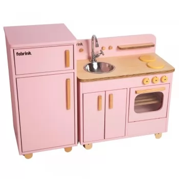 Jogo de Cozinha Infantil Rosa com Bancada e Geladeira