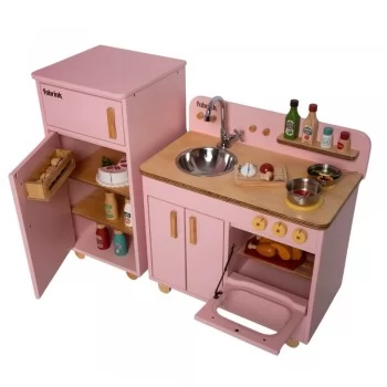 Jogo de Cozinha Infantil Rosa com Bancada e Geladeira