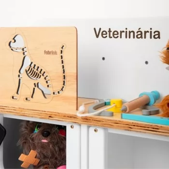Pet Shop/Veterinário Infantil de Madeira Branco 2 em 1 Fabrink