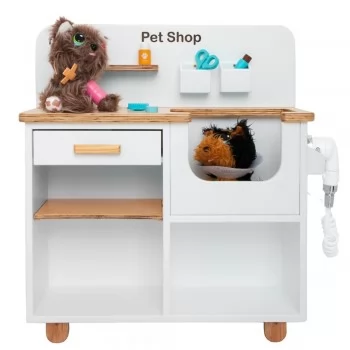 Pet Shop/Veterinário Infantil de Madeira Branco 2 em 1 Fabrink