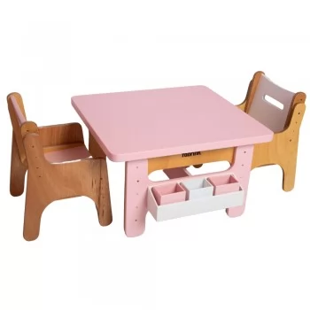 Jogo de Mesa Infantil com Duas Cadeiras Rosas de Madeira Fabrink