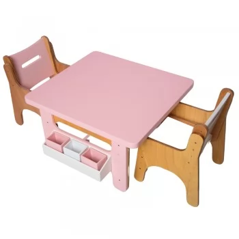 Jogo de Mesa Infantil com Duas Cadeiras Rosas de Madeira Fabrink