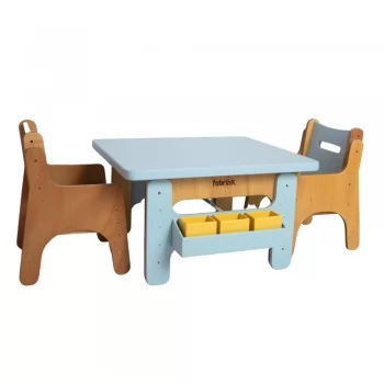 Jogo de Mesa Infantil com Duas Cadeiras Azul Bebê de Madeira Fabrink