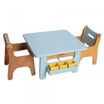 Jogo de Mesa Infantil com Duas Cadeiras Azul Bebê de Madeira Fabrink