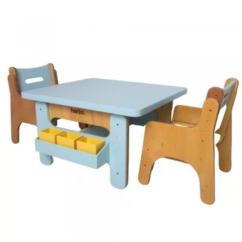 Jogo de Mesa Infantil com Duas Cadeiras Azul Bebê de Madeira Fabrink